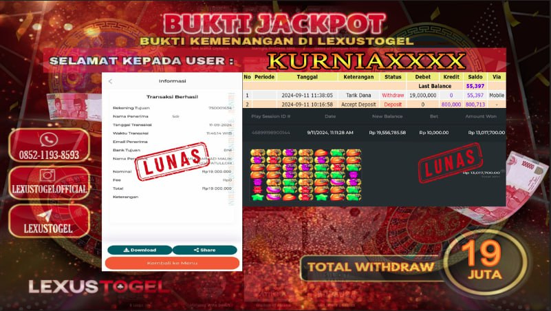 LEXUSTOTO JACKPOT SLOT SUGAR RUSH Rp. 19.000.000,- LUNAS ID : KURNIA***